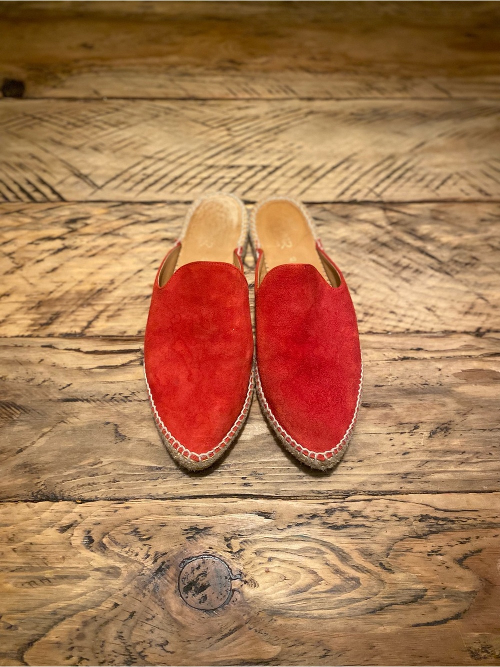 Pinaz Red Suede Espadrille Mules Size 40